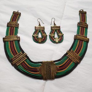 vintage leather handmade choker and earrings